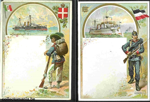 Chromo Trade Card M49 Warships and Soldiers of Different Nations