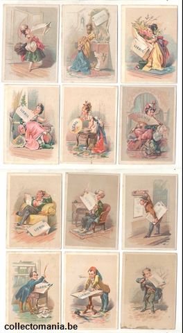 Chromo Trade Card 0010 1 person with a letter, 6 men, 6 woman