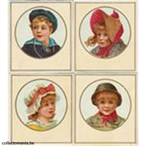 Chromo Trade Card CIB_1_22_5 4 SQUARED CARDS OF CHILDS HEADS  IN A  CIRCLE