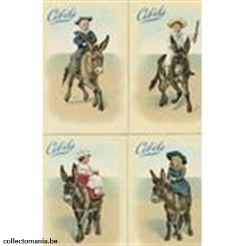 Chromo Trade Card CIB_2_8_2 4 CARDS  Children on donkeys