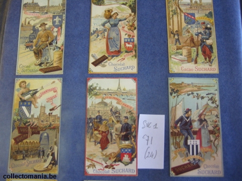 Chromo Trade Card SucI071 French Provinces, borders in red,blue or yellow; 3 different backs(brown=horzintaal (12)
